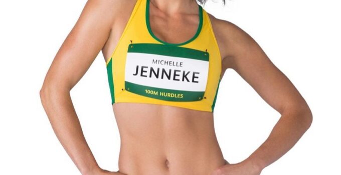 Michelle Jenneke in her trademark jiggle dance pose